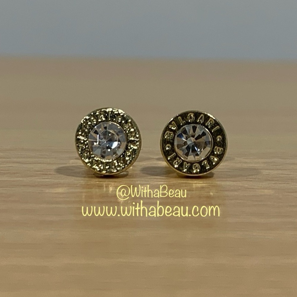 Circular Diamond Stud Earrings with Gold Tone Rims - Marilyn